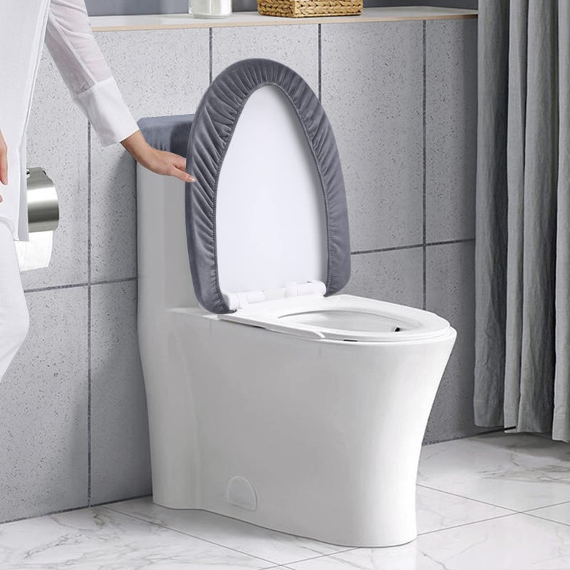 AZHCHKE Stretch Velvet Toilet Lid Cover and Toilet Tank Lid Cover  Bathroom Super Soft Toilet Lid Cover Set Luxury Velvet Plush  with Elastic Bottom  Machine Wash  Dark Grey - Image 5